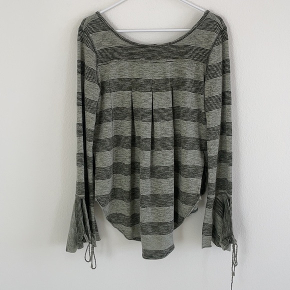 Free People Boho Green Striped Flare Long Sleeve Top - Picture 7 of 12